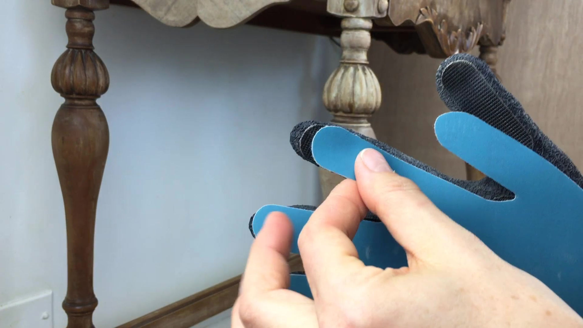 Attaching Sandpaper Mit to Sandi Hands Glove